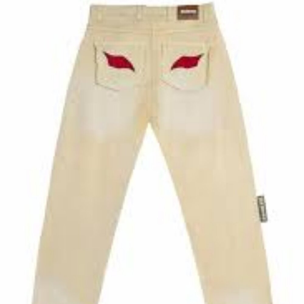 Designer Denim Jeans "Red Eye" Back Pockets Size 31x32 Yellow/Beige NWT